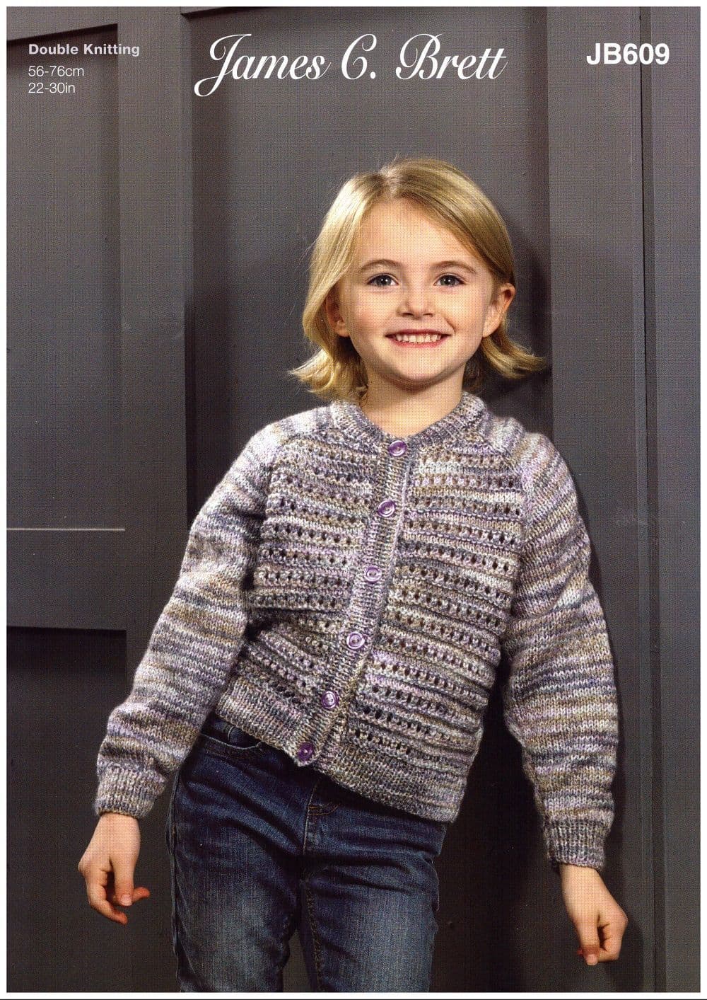 James C Brett Childrens Cardigan Knitting Pattern in Stonewash DK JB609