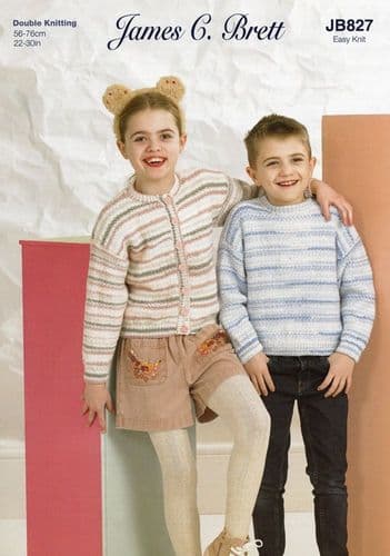 James C Brett Childrens Cardigan & Sweater Knitting Pattern in Party Time Stripes DK (JB827)