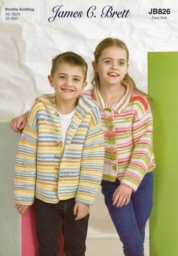 James C Brett Childrens Cardigans Knitting Pattern in Party Time Stripes DK (JB826)