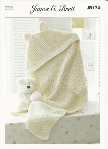 James C Brett Childrens Hooded Blanket Knitting Pattern in Flutterby Chunky (JB174)
