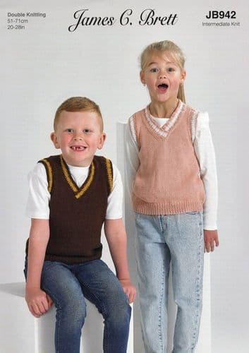 James C Brett Childrens Slipover Knitting Pattern in It's Pure Cotton DK (942)