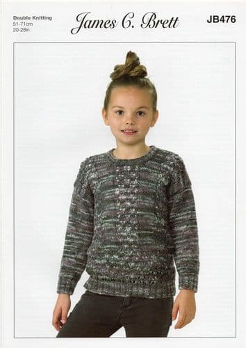 James C Brett Childrens Sweater Knitting Pattern in Stonewash DK (JB476)