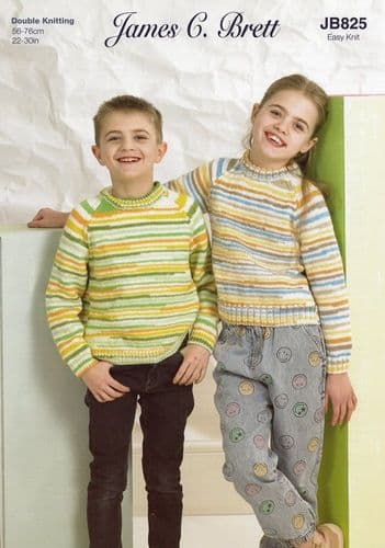 James C Brett Childrens Sweaters Knitting Pattern in Party Time Stripes DK (JB825)