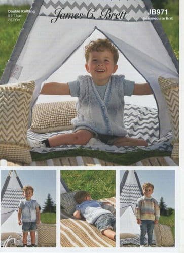 James C Brett Childrens Waistcoat and  Sweater Knitting Pattern in Baby Marble DK (971)