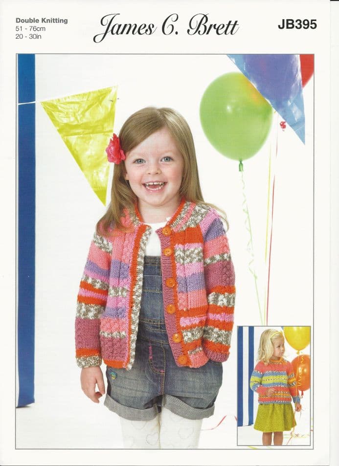 James C Brett Girls Cardigan and Sweater Knitting Pattern in Fairground