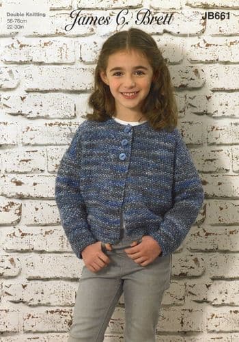 James C Brett Girls Cardigan & Jacket Knitting Pattern in Stonewash DK & DK with Merino (JB661)