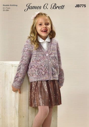 James C Brett Girls Cardigan Knitting Pattern in Stonewash DK (JB775)