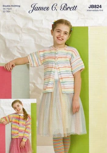 James C Brett Girls Cardigans Knitting Pattern in Party Time Stripes DK (JB824)
