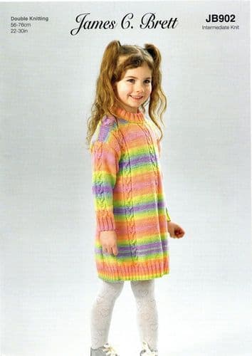 James C Brett Girls Dress Knitting Pattern in Aurora DK (JB902)