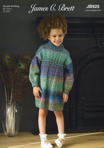 James C Brett Girls Dress & Sweater Knitting Pattern in Emotions DK (JB925)