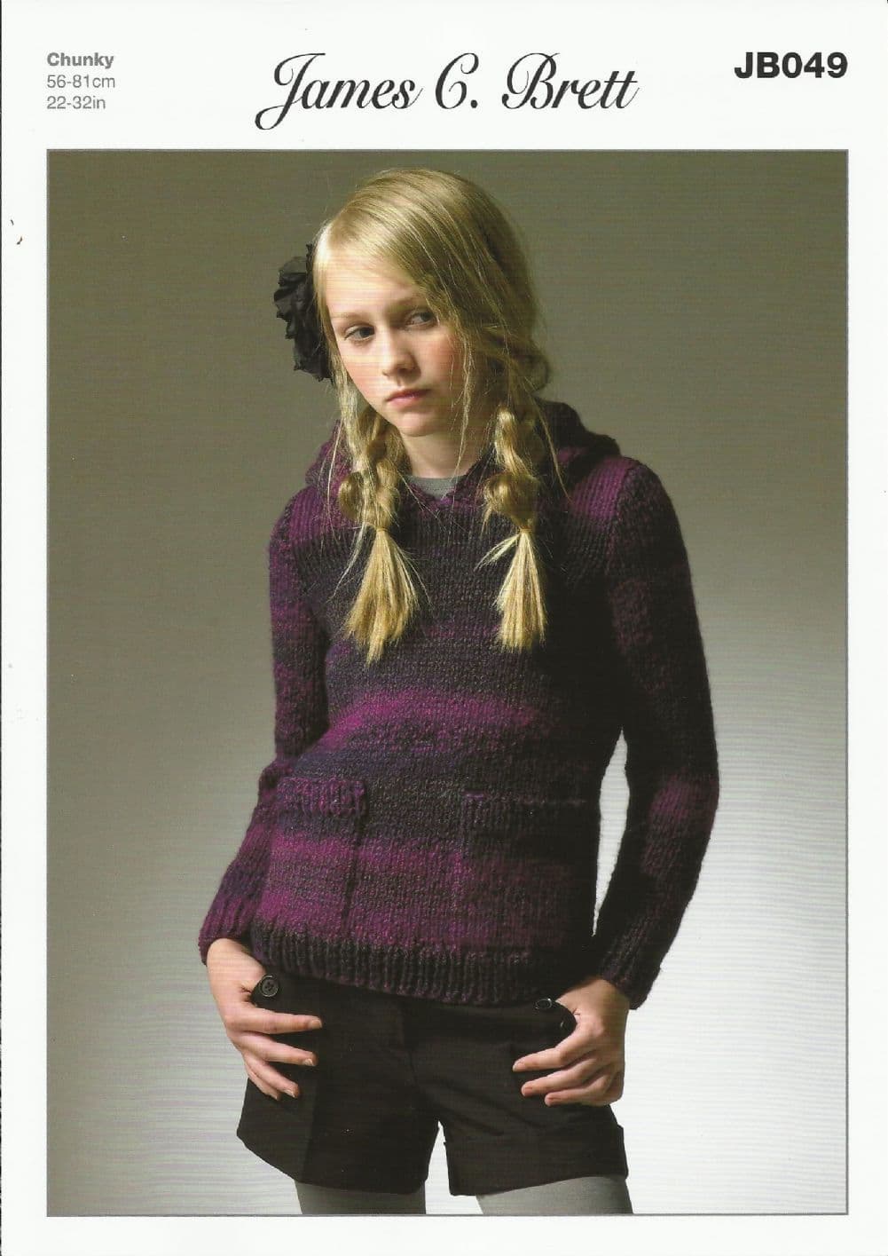 James C Brett Girls Hooded Sweater Knitting Pattern in Marble