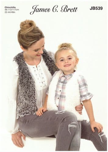 James C Brett Girls & Ladies Waistcoats Knitting Pattern in Chinchilla (JB539)