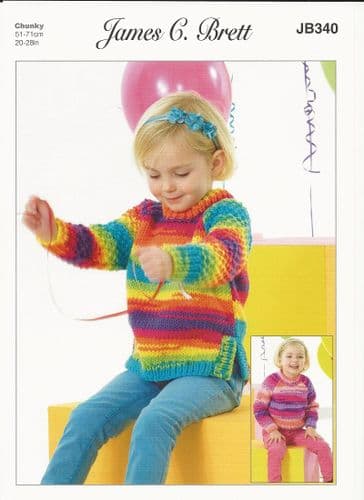 James C Brett Girls Sweater and Tunic Knitting Pattern in Party Time Chunky (JB340)