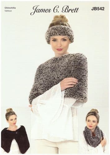 James C Brett Ladies Accessories Knitting Pattern in Chinchilla (JB542)
