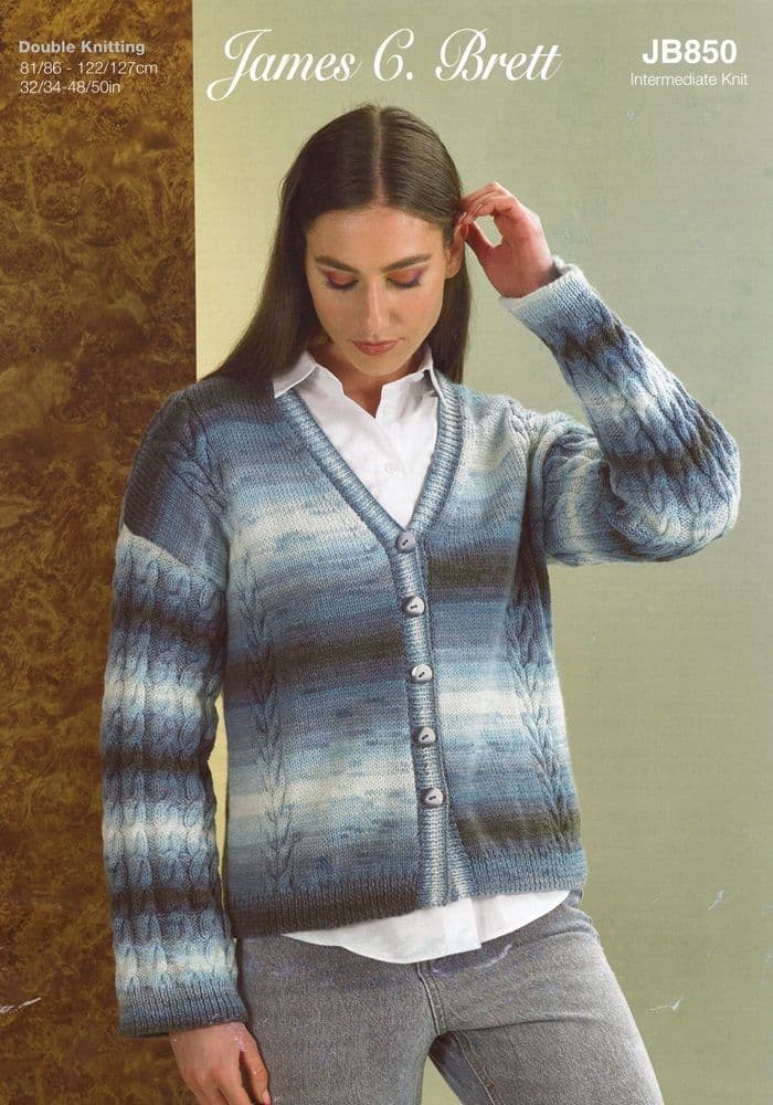 James C Brett Ladies Cardigan Knitting Pattern in Aurora DK 850