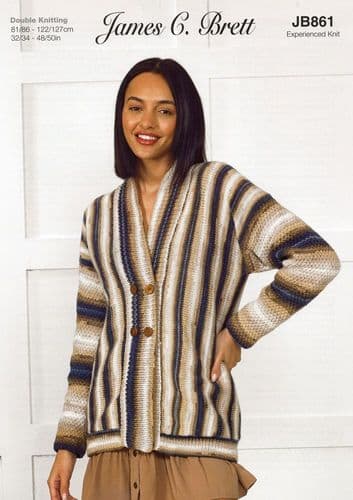 James C Brett Ladies Cardigan Knitting Pattern in Aurora DK (JB861)