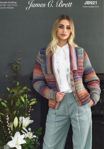James C Brett Ladies Cardigan Knitting Pattern in Emotions DK (JB921)