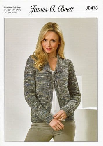 James C Brett Ladies Cardigans Knitting Pattern in Stonewash DK (JB473)