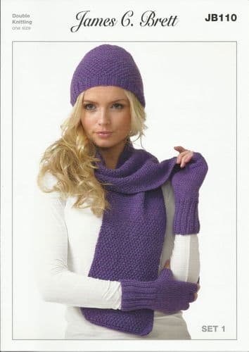 James C Brett Ladies Hats, Scarves & Gloves in Twinkle DK Knitting Pattern (JB110)