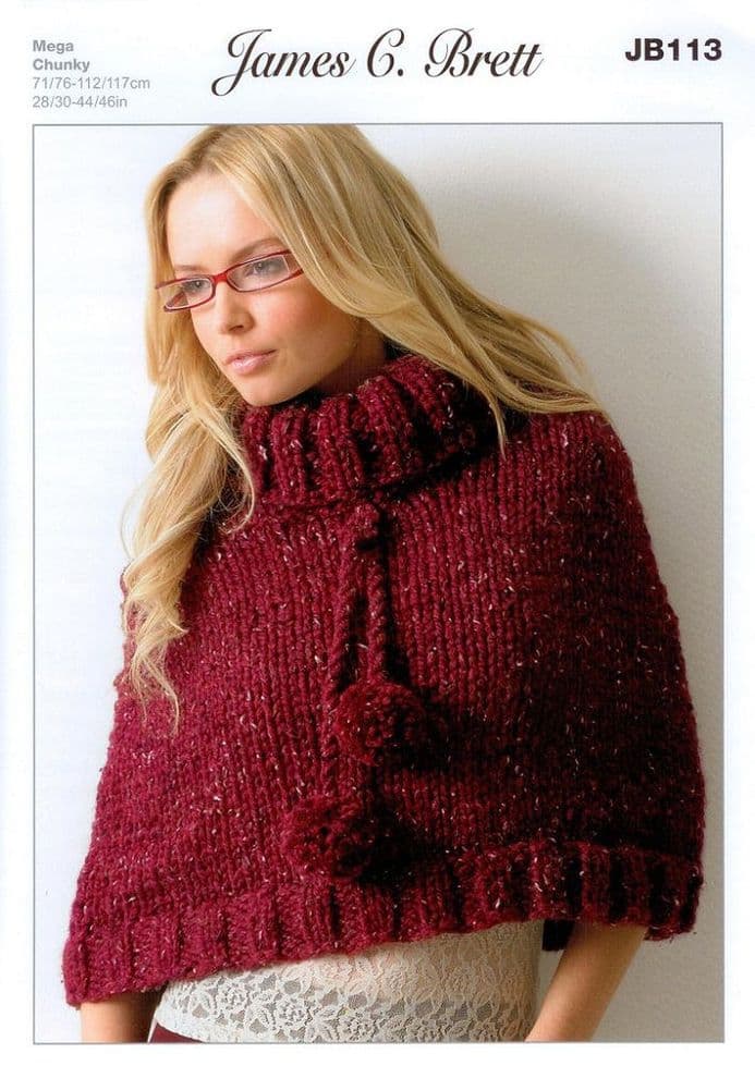 James C Brett Ladies Poncho Mega Chunky Knitting Pattern JB113