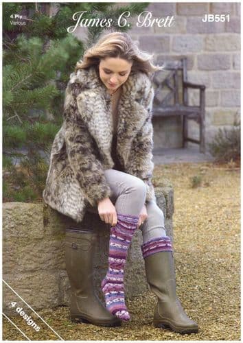 James C Brett Ladies Socks Knitting Pattern in Funny Feetz 4ply (JB551)