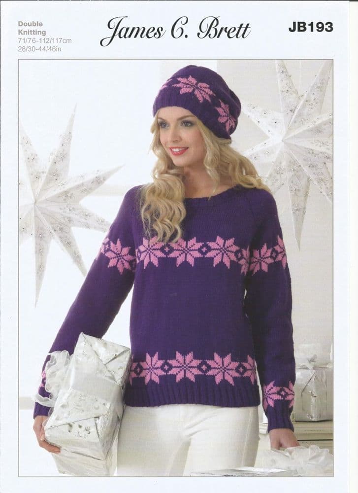 James C Brett Ladies Sweater & Hat DK Knitting Pattern JB193