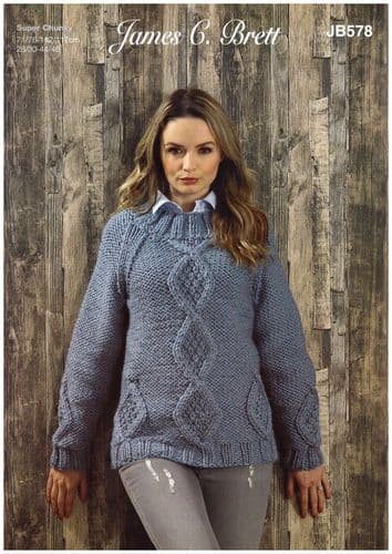 James C Brett Ladies Sweater Knitting Pattern in Amazon Super Chunky (JB578)