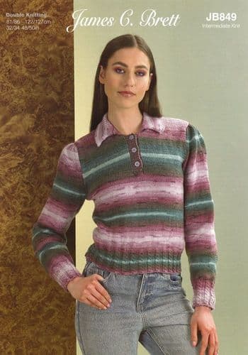 James C Brett Ladies Sweater Knitting Pattern in Aurora DK (849)
