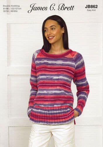 James C Brett Ladies Sweater Knitting Pattern in Aurora DK (JB862)