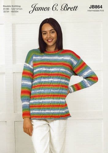 James C Brett Ladies Sweater Knitting Pattern in Aurora DK (JB864)