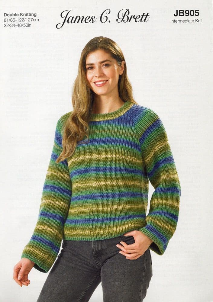 James C Brett Ladies Sweater Knitting Pattern in Aurora DK JB905