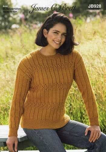 James C Brett Ladies Sweater Knitting Pattern in Aztec Aran (928)