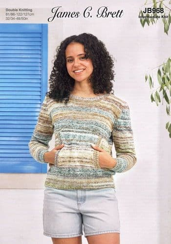 James C Brett Ladies Sweater Knitting Pattern in Cotton Waves DK (968)