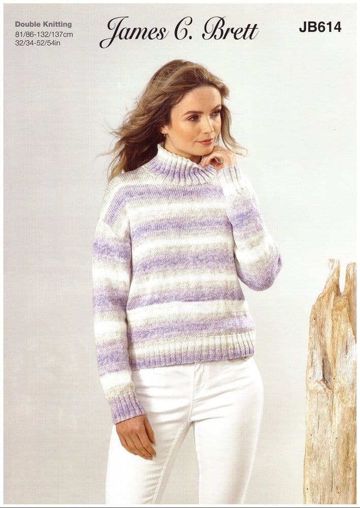 James C Brett Ladies Sweater Knitting Pattern in Driftwood DK JB614