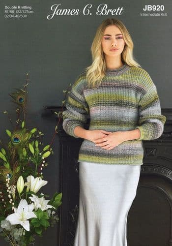 James C Brett Ladies Sweater Knitting Pattern in Emotions DK (JB920)