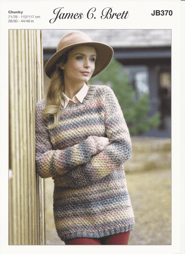 James C Brett Ladies Sweater Knitting Pattern in Marble Chunky (JB370)
