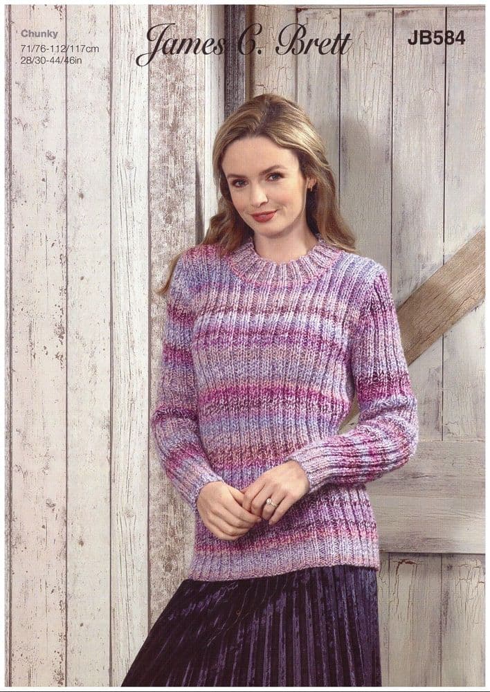 James C Brett Ladies Sweater Knitting Pattern in Marble Chunky JB584 - Main Image