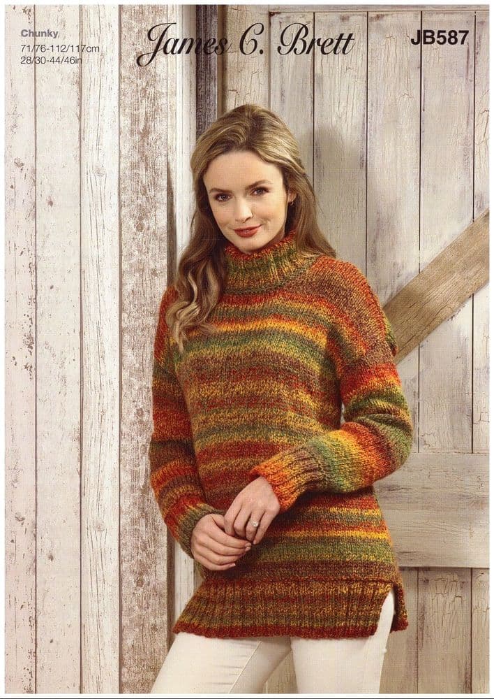 James C Brett Ladies Sweater Knitting Pattern in Marble Chunky JB587