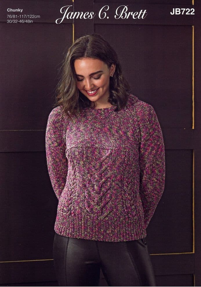 James C Brett Ladies Sweater Knitting Pattern in Masquerade Chunky JB722