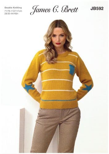 James C Brett Ladies Sweater Knitting Pattern in Merino DK (JB592)