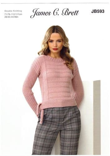 James C Brett Ladies Sweater Knitting Pattern in Merino DK (JB593)