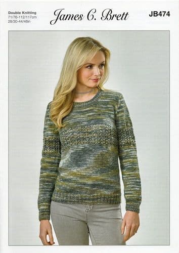James C Brett Ladies Sweater Knitting Pattern in Stonewash DK (JB474)