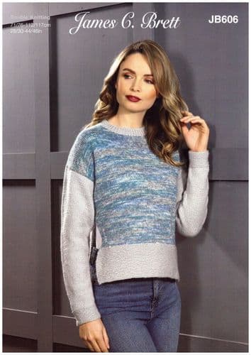 James C Brett Ladies Sweater Knitting Pattern in Stonewash DK (JB606)