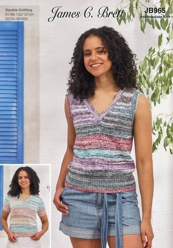 James C Brett Ladies Sweater & Slipover Knitting Pattern in Cotton Waves DK (965)