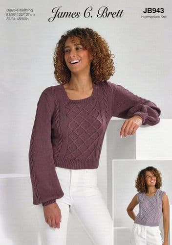 James C Brett Ladies Sweater & Vest Knitting Pattern in It's Pure Cotton DK (943)