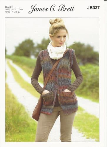 James C Brett Ladies Waistcoat Knitting Pattern in Marble Chunky (JB337)