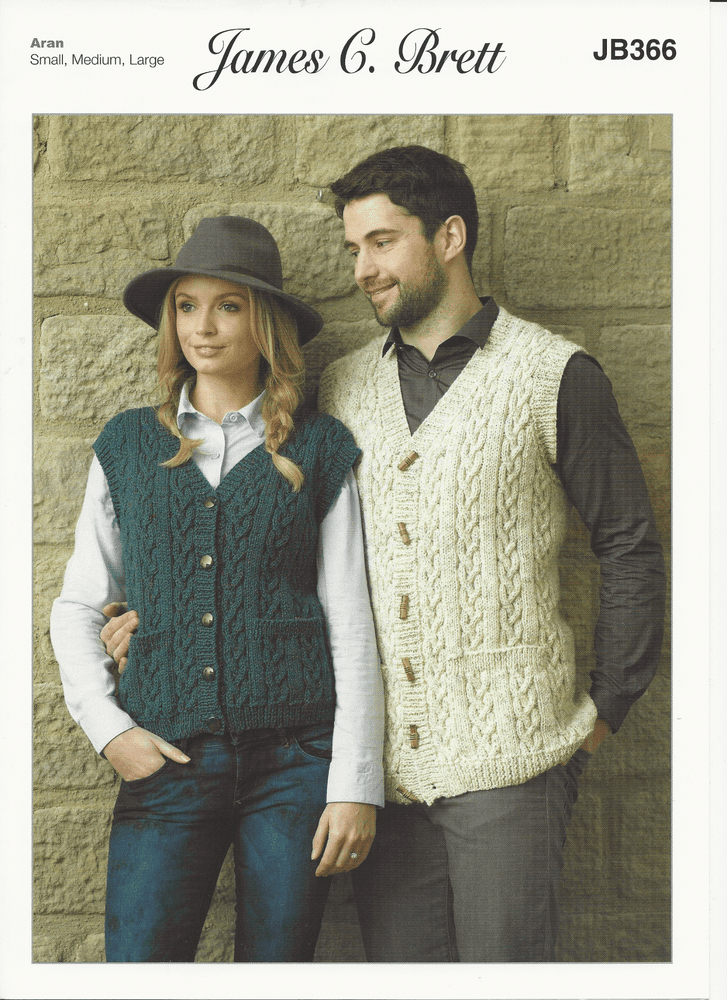 James C Brett Men s and Ladies Waistcoats Aran Knitting Pattern JB366