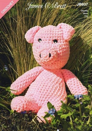James C Brett Petunia Pig Toy Crochet Pattern in Flutterby Chunky (JB937)