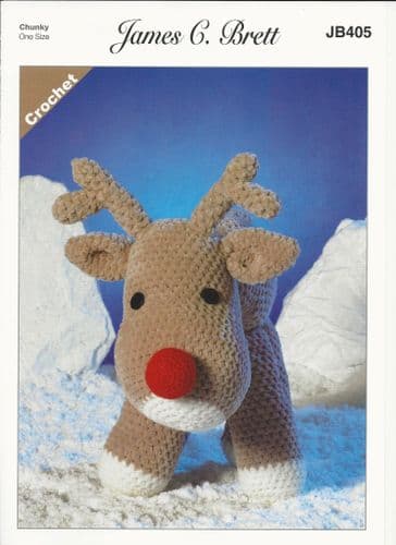 James C Brett Rudolf the Reindeer Crochet Pattern in Flutterby Chunky (JB405)