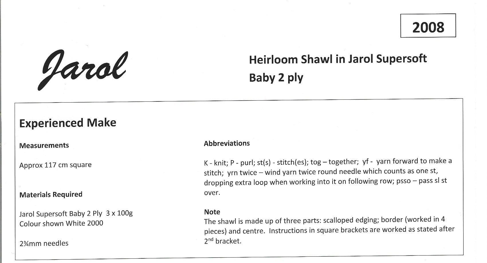 Jarol Baby Heirloom Shawl in Jarol Baby Supersoft 2ply 2008